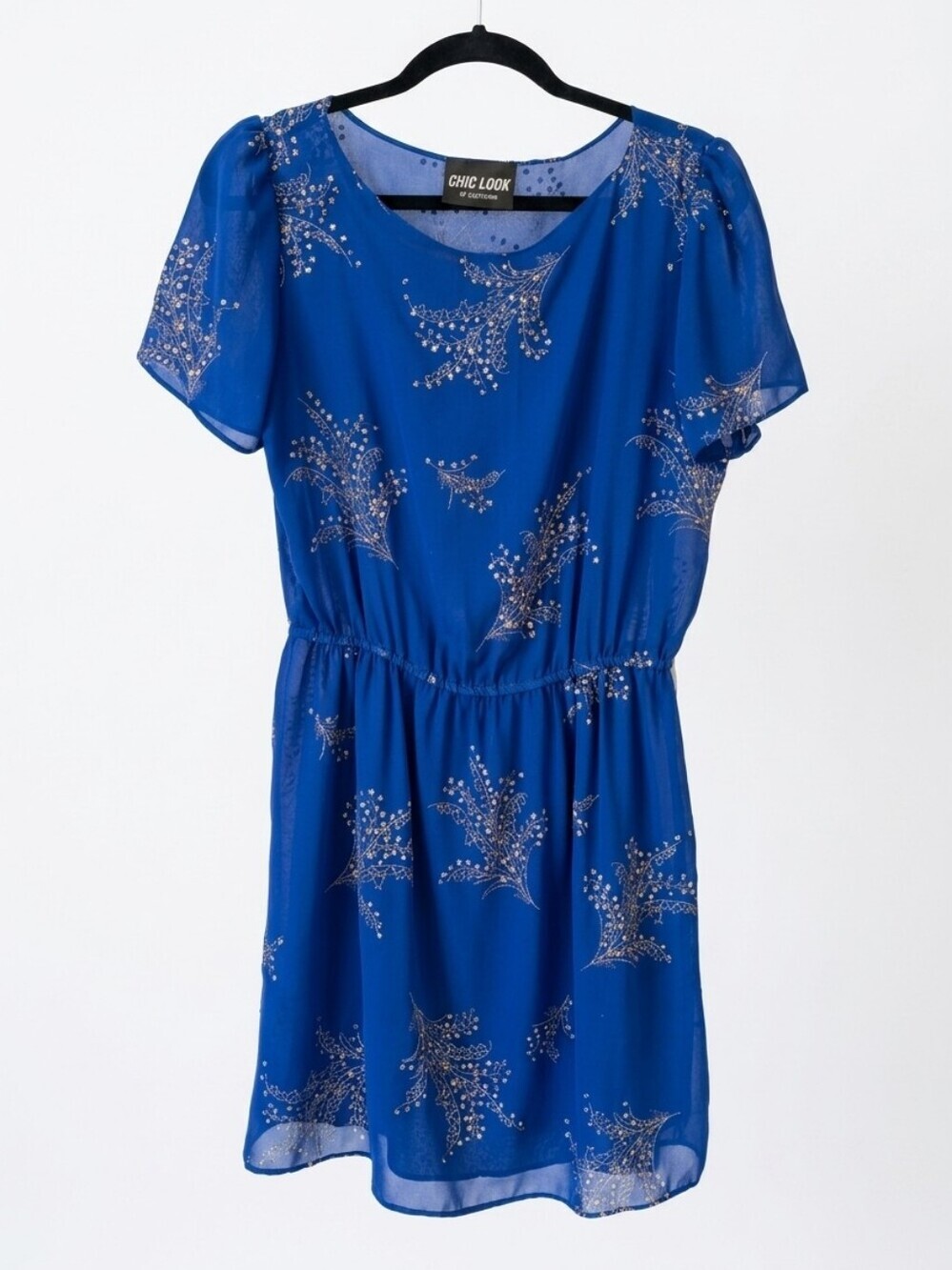Chic Look Royal Blue Floral Embellished Dress Size Medium